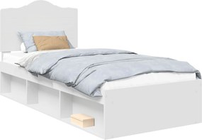vidaXL Cadru de pat cu headboard Alb 100 x 200 cm Lemn de pin masiv