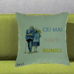 Cadou pentru Bunici - Perna Personalizata Cei Mai Iubiti Bunici Acuarela Spate, 40x40 cm, Verde, Husa Detasabila, Perna Inclusa, BEKZ®