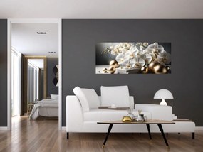 Tablou - Orhidee și bile aurii (120x50 cm)