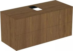 Dulap baza suspendat Ideal Standard Atelier Conca finisaj nuc inchis 2 sertare si blat cu decupaj central 120 cm