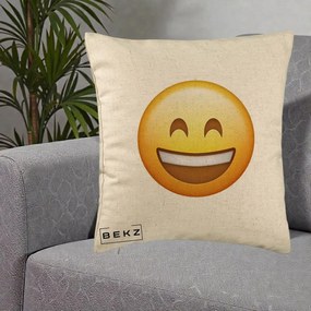 Perna Decorativa Emoji Zambet Mare, 40x40 cm, Bej, Husa Detasabila, Perna Inclusa, BEKZ®