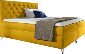 Pat cu boxspring, 200x200, velur galben, GULIETTE + cadou