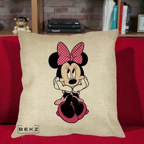 Perna Personalizata Minnie Mouse cu Fundita, 40x40 cm, Crem, Husa Detasabila, Perna Inclusa, BEKZ®