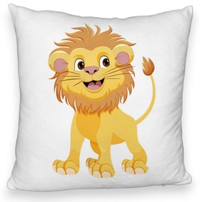 Perna Decorativa Fluffy, Model copii Little Lion, 40x40 cm, Alba, Husa Detasabila, Burduf