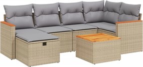 vidaXL Set canapele de grădină, 7 piese, cu perne, bej, poliratan