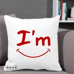 Perna Decorativa I'm Happy Smile, 40x40 cm, Alba Mata, Husa Detasabila, Perna Inclusa, BEKZ®