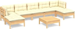 vidaXL Set mobilier de grădină cu perne, 8 piese, crem, lemn de pin