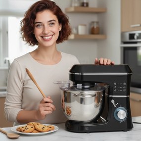 HOMCOM Mixer Planetar cu Bol Inox de 7L, 1400W, 6 Viteze Pulse, Cap Înclinat, Mixer Profesional Antiderapant cu Cârlig Frământare, Tel, Batător, Capac Anti-Stropire și Accesorii | Aosom Romania