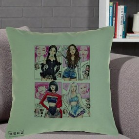 Perna Personalizata K-pop BLACKPINK Fanart Manga Benzi Desenate 4 Membre, 40x40 cm, Verde, Husa Detasabila, Perna Inclusa, BEKZ®