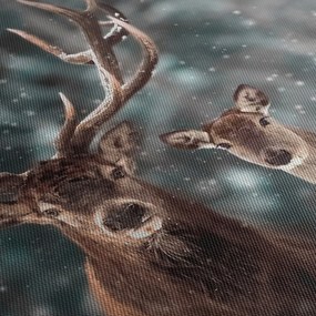 Tablou - Cerb și căprioare în pădurea înzăpezită (120x50 cm)