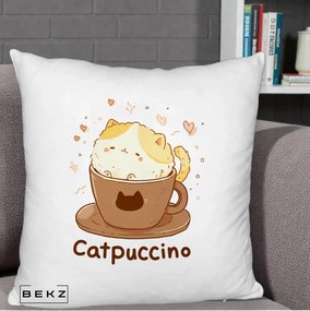Perna Decorativa Catpuccino Pisica Cappuccino, 40x40 cm, Alb Pufos, Husa Detasabila, Perna Inclusa, BEKZ®