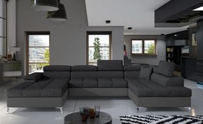 Canapea modulara, extensibila, cu spatiu pentru depozitare, 345x202x90 cm, Eduardo R01, Eltap (Culoare: Bej Pepit / Maro inchis)