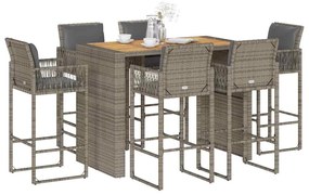 vidaXL Set mobilier bar de grădină cu perne, 7 piese, gri, poliratan