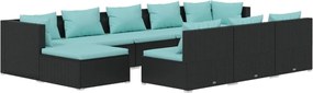 vidaXL Set mobilier de grădină cu perne, 10 piese, negru, poliratan