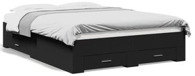 3280406 vidaXL Cadru de pat cu sertare, negru, 135x190 cm, lemn prelucrat