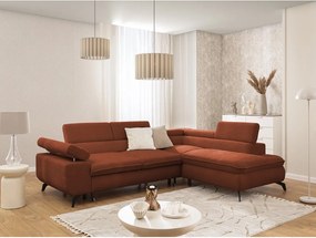 Colțar teracotă cu tapițerie din chenille (cu colț pe partea dreaptă/în formă de ”L”) Marbeya – Ropez