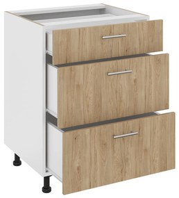 Corp Baza Karo, 3 Sertare, Lemn Natural/Alb, 60 x 50 x 80 cm