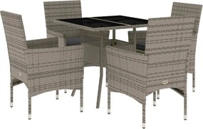 vidaXL Set mobilier de grădină cu perne 5 piese gri poliratan & sticlă