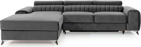 Colțar gri închis extensibil/cu spațiu de depozitare cu tapițerie din catifea (cu colț pe partea stângă/cu șezlong) Grayson – ELTAP