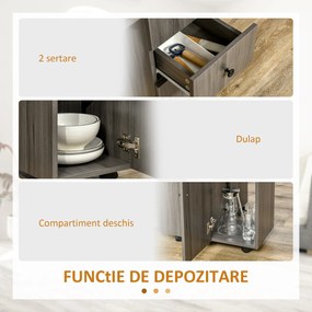 HOMCOM Masă Extensibilă pe 6 Roți cu 2 Sertare și Dulap cu Uși, din Lemn, 120x60x76.5 cm, Gri | Aosom Romania