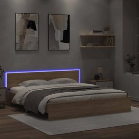 3207590 vidaXL Cadru de pat cu tăblie și LED, stejar sonoma, 180x200 cm