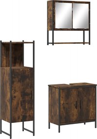 vidaXL Set mobilier de baie, 3 piese, stejar fumuriu, lemn prelucrat