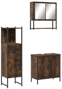 3214702 vidaXL Set mobilier de baie, 3 piese, stejar fumuriu, lemn prelucrat