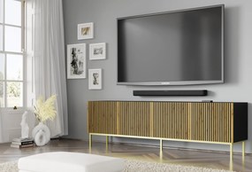 Masă TV F 4D 200 Rowanna (Stejar artisan + Negru + Auriu). 1125064