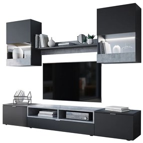 MEBLINE Set mobilă ALANI XL Negru / Concreto