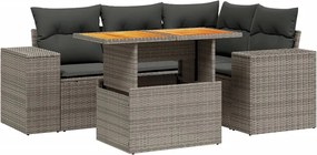 vidaXL Set canapea de grădină cu perne, 5 piese, gri, poliratan