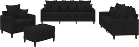 vidaXL Set de canapele cu perne, 4 piese, negru, catifea