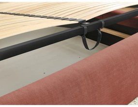 Pat matrimonial portocaliu tapițat cu spațiu de depozitare și somieră 180x200 cm Vernon – Bobochic Paris