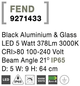 Stalp LED modern pentru iluminat exterior IP65 FEND H-64cm