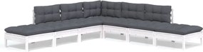 vidaXL Set mobilier de grădină cu perne, 7 piese, alb, lemn masiv pin