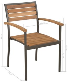Set mobilier de exterior, 9 piese, lemn masiv acacia si otel
