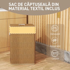 HOMCOM Coș de Rufe 72L cu Capac din Bambus și Sac Detașabil | Aosom Romania