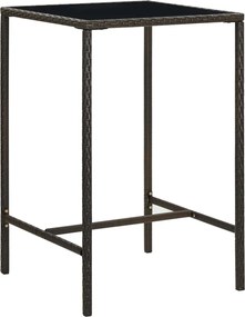 vidaXL Masă de bar de grădină, maro, 70x70x110 cm, poliratan și sticlă