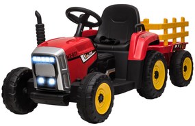 HOMCOM Tractor Electric pentru Copii cu Remorcă Detașabilă, Telecomandă și Lumini, pentru Copii 3-6 Ani, 136,5x50x52,5 cm, Roșu | Aosom Romania