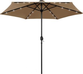 vidaXL Umbrelă de soare cu LED-uri, stâlp din aluminiu, taupe, 270 cm