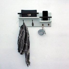 Resigilat:Cuier din lemn cu 4 agatatori si 2 polite 1002 Homs 40 x 20 cm, verde marin