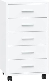 vidaXL Dulap cu sertare și roți, alb extralucios, lemn prelucrat