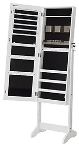 Dulap pentru depozitare bijuterii si oglinda, Songmics, UJJC002W01, Plastic