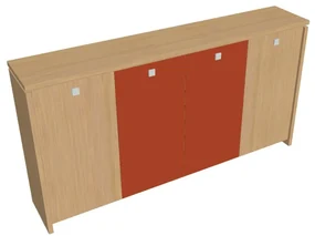 Dulap mediu pentru haine Verno 248 x 46 x 130 cm, uși combinate, stejar deschis / portocaliu