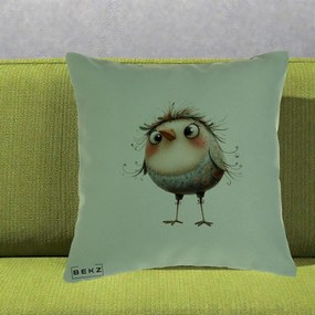 Perna Decorativa Pasare cu Penaj Zbarlit si Gene, 40x40 cm, Verde, Husa Detasabila, Perna Inclusa, BEKZ®