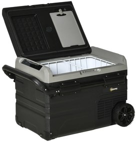 Outsunny Frigider Auto 40L cu Iluminare LED Compresor Frigider Portabil cu Mânere Role de Transport Barcă Călătorii 12/24V DC și 110-240V AC Gri+Negru | Aosom Romania