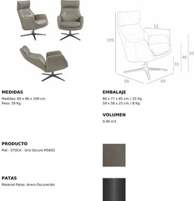 Fotoliu pivotant, rabatabil tapitat cu piele George