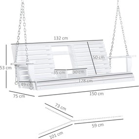 Outsunny Leagăn Suspendat pentru Exterior din Lemn de Brad cu Măsuță Rabatabilă și Suporturi pentru Pahare, Leagăn pentru Grădină sau Terasă cu 2-3 Locuri, Alb | Aosom Romania