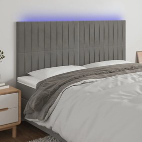 3122716 vidaXL Tăblie de pat cu LED, gri deschis, 160x5x118/128 cm, catifea