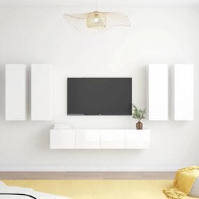 Set de dulapuri TV, 6 piese, alb extralucios, PAL 1, Alb foarte lucios, 30.5 x 30 x 90 cm