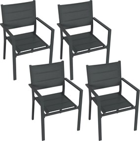 Outsunny Set de 4 scaune de grădină stivabile din aluminiu și textilenă cu cotiere, set de 4 piese pentru exterior | Aosom Romania